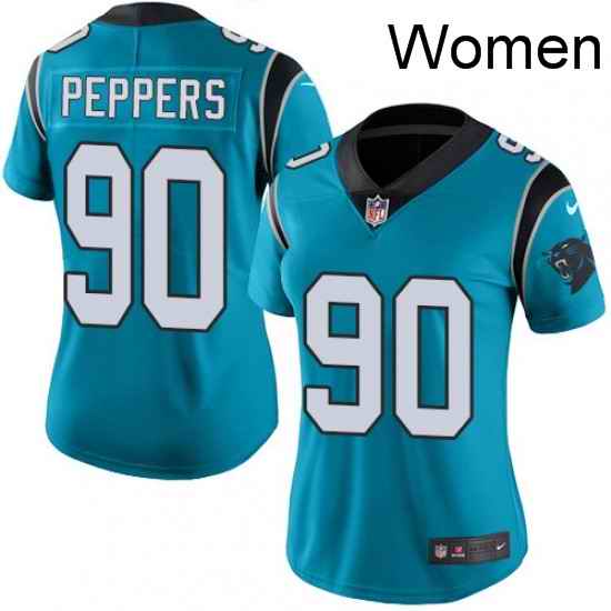 Womens Nike Carolina Panthers 90 Julius Peppers Limited Blue Rush Vapor Untouchable NFL Jersey